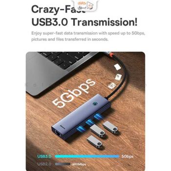 هاب 6 پورت USB-C باسئوس مدل UltraJoy Clarity New